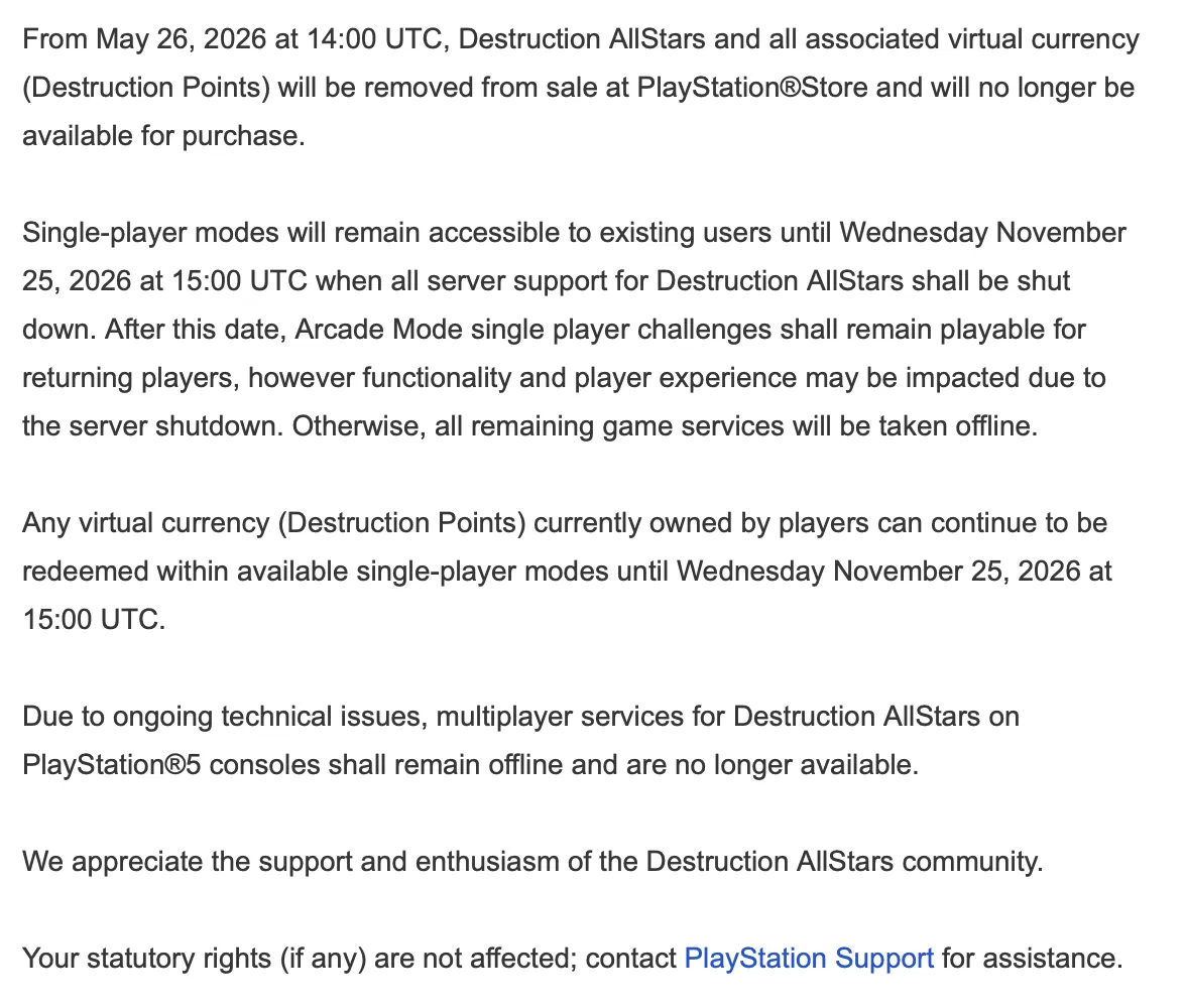 Sony suddenly shuts down multiplayer for one of its earliest PS5 exclusives.
